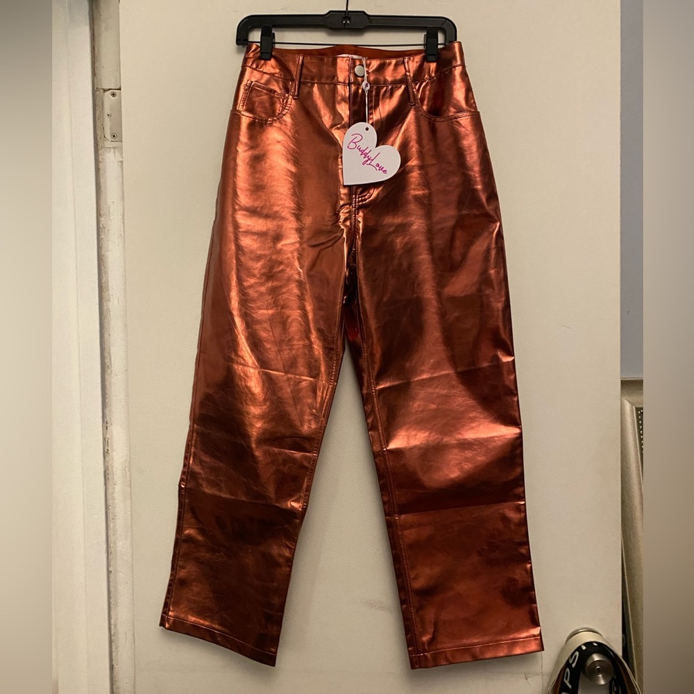 Metallic straight leg pants